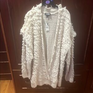 Express Cream Textured Open-Front Cardigan
